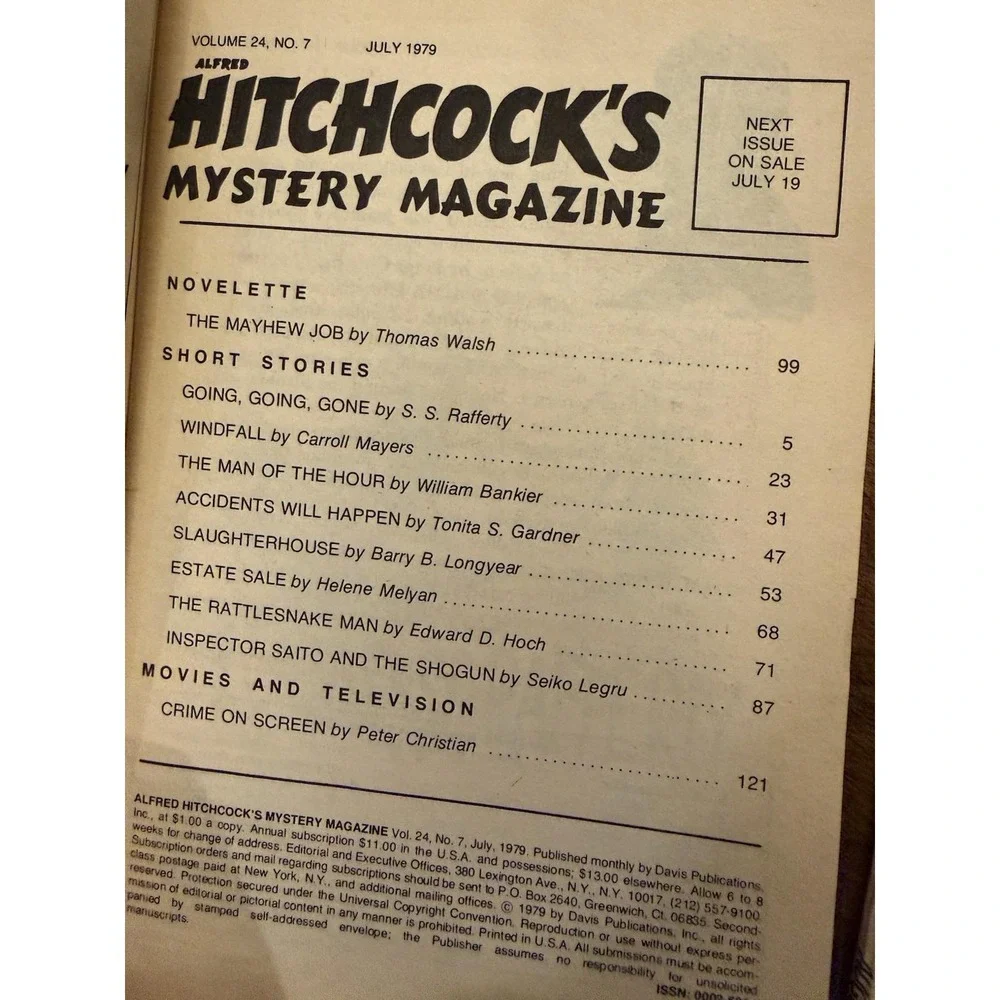 Alfred Hitchcocks Mystery Magazine 1979 Lot Of 2 July August Vintage Collectible